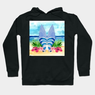 Watercolor Surfboard Scene Hoodie